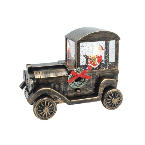 Χριστουγεννιάτικη Μουσική Χιονόμπαλα Αυτοκινητάκι Αη Βασίλης Στεφάνι 19x12x16cm