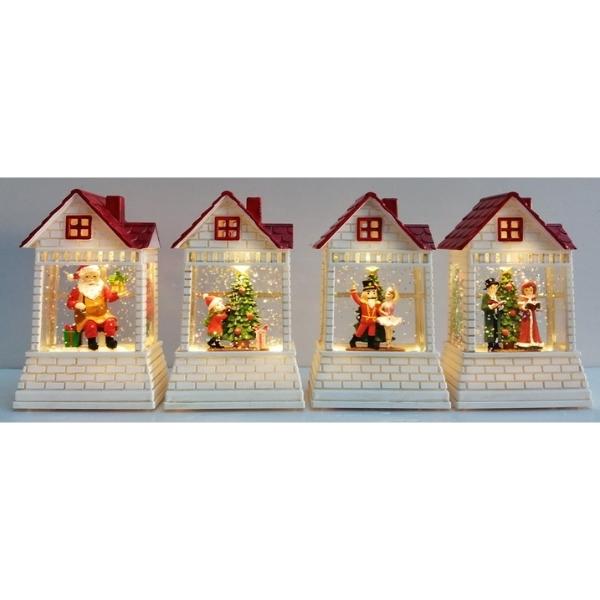 Χριστουγεννιάτικη  Χιονόμπαλα Σπιτάκι Με Φως 4 Σχέδια 7,5x4x12cm Σ48