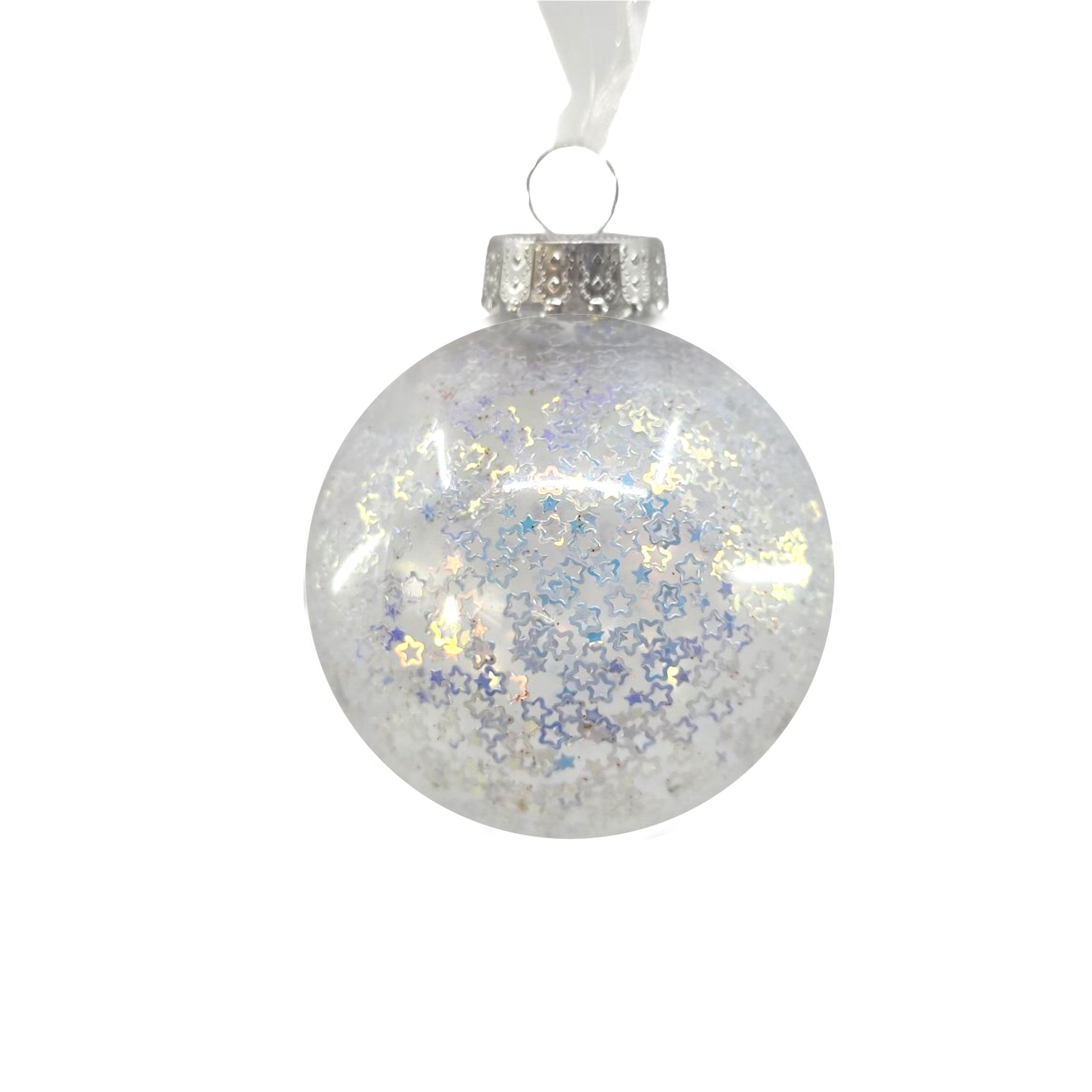 Χριστουγεννιάτικο Στολίδι Δέντρου Μπάλα Διαφανής Ασημένια Αστέρια/ Κύκλοι 8 cm