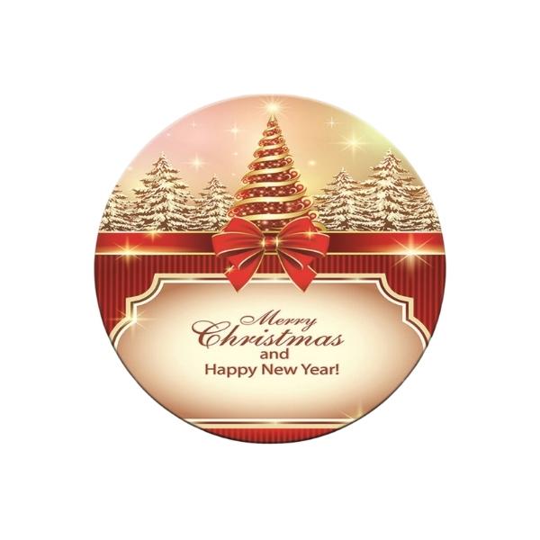 Χριστουγεννιάτικη Πιατέλα Διακοσμητική Πλαστική Μπεζ, Με Δέντρο, Φιόγκο & Merry Christmas