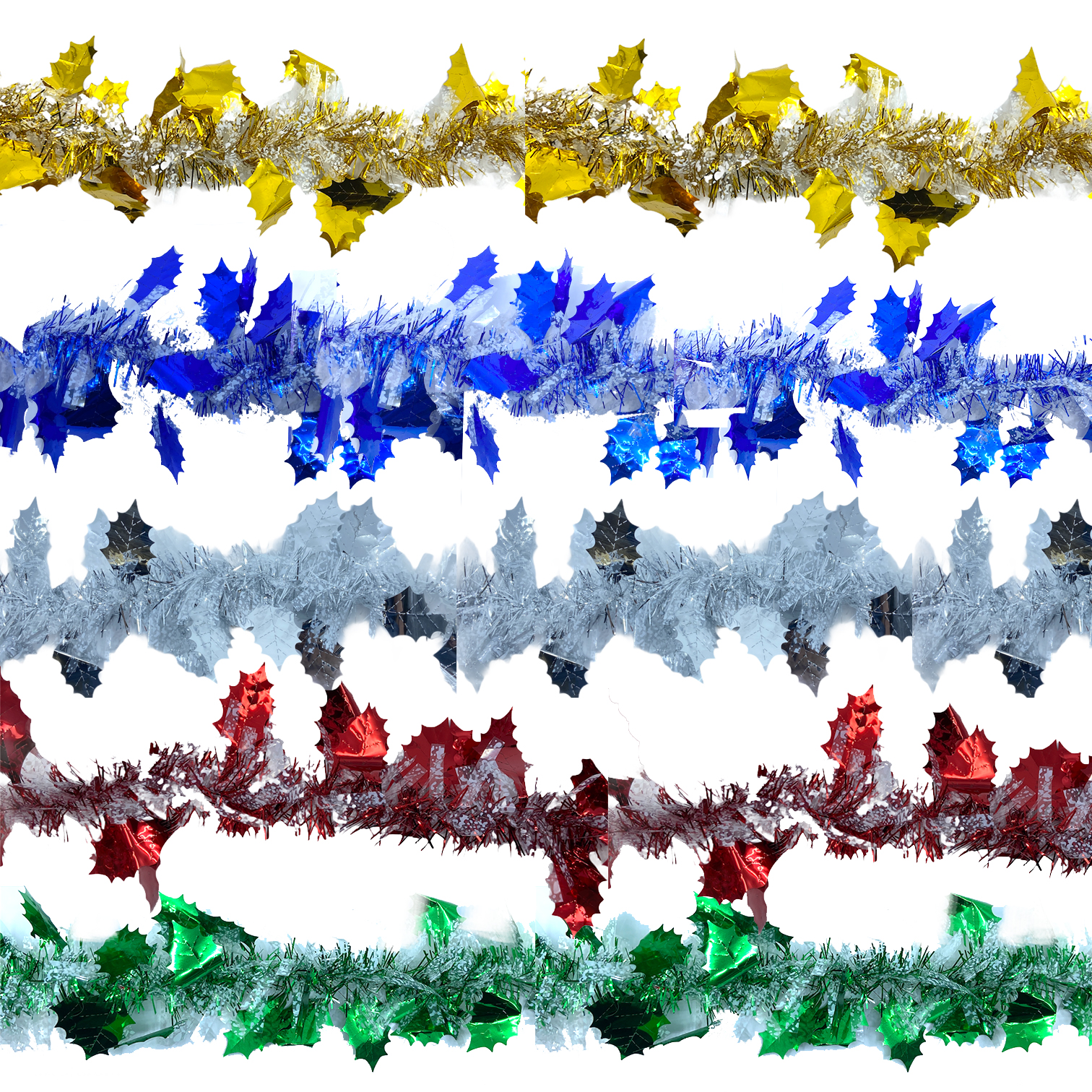 Χριστουγεννιάτικη Τρέσα 5 Χρώματα Φύλλα Γκι Tinsel 2m