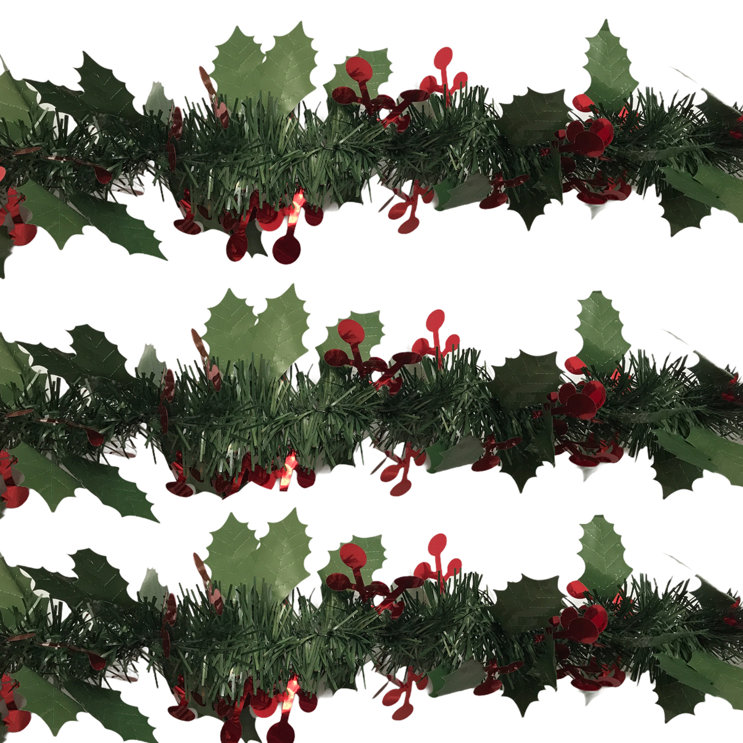 Χριστουγεννιάτικη Τρέσα 6cm Πράσινα Φύλλα Γκι Berries Tinsel 2m Σ10