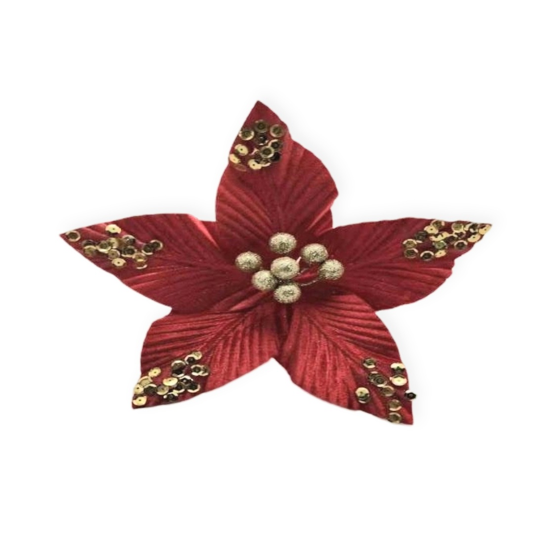 Χριστουγεννιάτικο Διακοσμητικό Αλεξανδρινό Κόκκινο Βελουτέ Καρποί Χρυσές Πούλιες 22cm