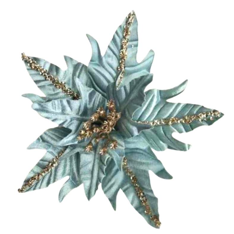 Χριστουγεννιάτικο Διακοσμητικό Αλεξανδρινό Σιέλ Βελουτέ Χρυσές Πούλιες Φ23 17cm