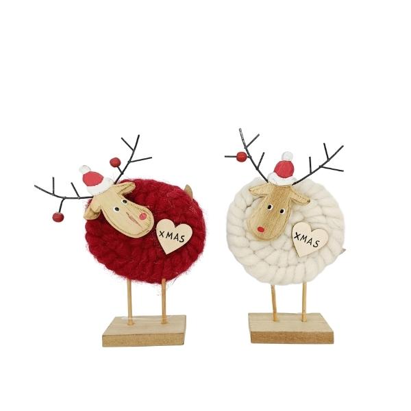 Χριστουγεννιάτικο Διακοσμητικό Επιτραπέζιο Τάρανδος Με Πλεκτό Σώμα 2 Χρώματα 20x11x4cm