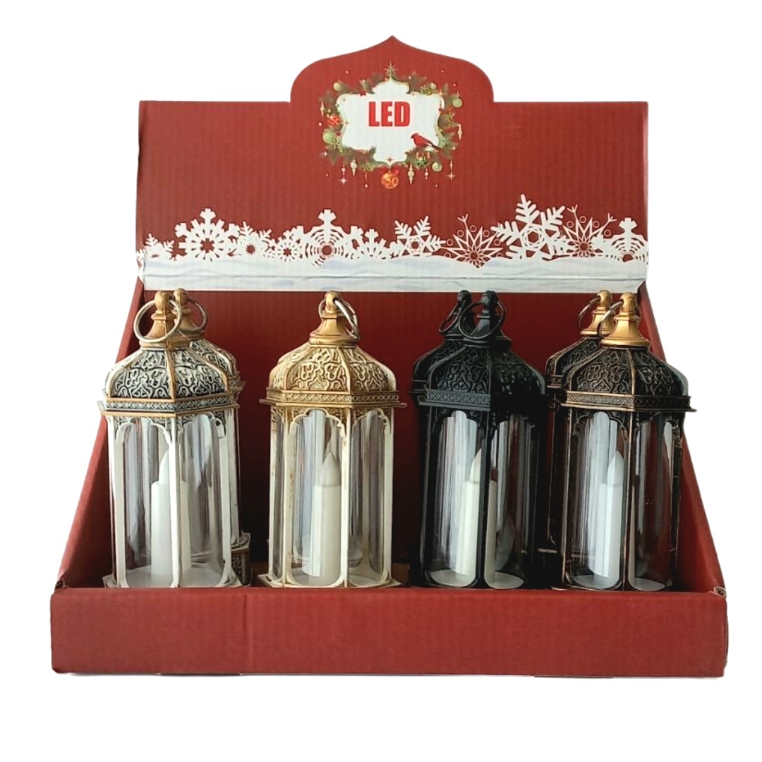 Χριστουγεννιάτικο Διακοσμητικό Φανάρι Κερί Led Ανάγλυφα Σχέδια 4 Χρώματα 5,5x6,3x14,5cm