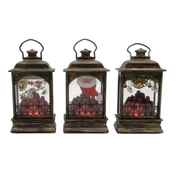 Χριστουγεννιάτικο Διακοσμητικό Φανάρι Με Κάρβουνα 3 Σχέδια 7x4x12cm