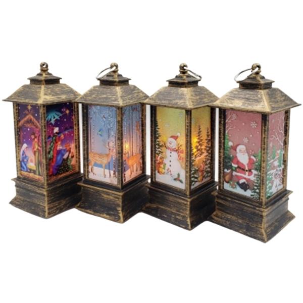 Χριστουγεννιάτικο Διακοσμητικό Φανάρι Με Κερί Led 4 Σχέδια 12,5x5,5x5,5cm