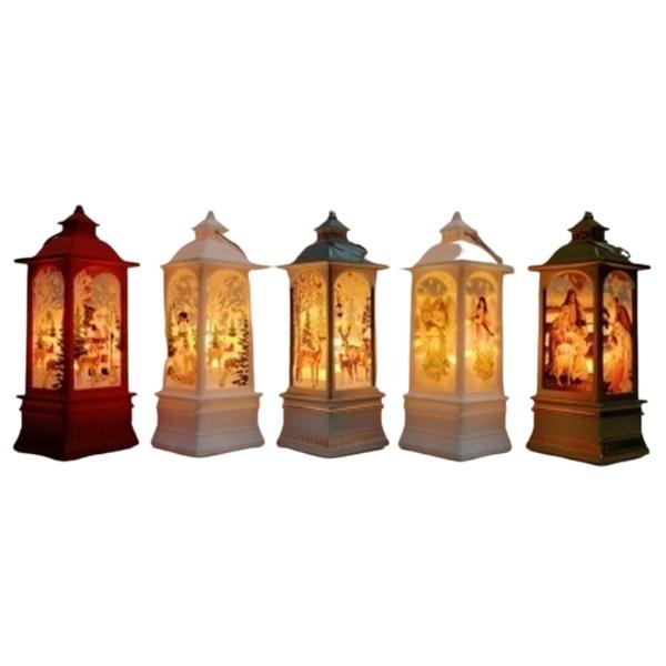Χριστουγεννιάτικο Διακοσμητικό Φανάρι Με Κερί Led 5 Σχέδια 19x8x8cm