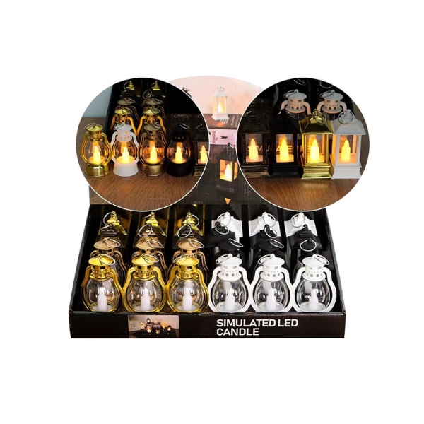 Χριστουγεννιάτικο Διακοσμητικό Φανάρι Με Led Κερί Λευκό/Μαύρο 4x4x9cm