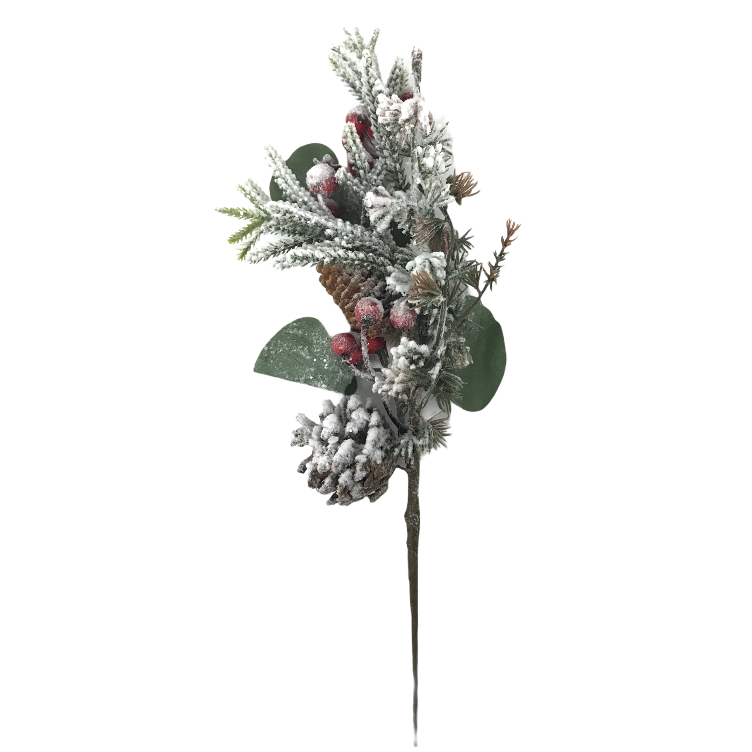Χριστουγεννιάτικο Διακοσμητικό Κλαδί Ελάτου Berries Κουκουνάρια Φύλλα Χιονισμένο 36cm