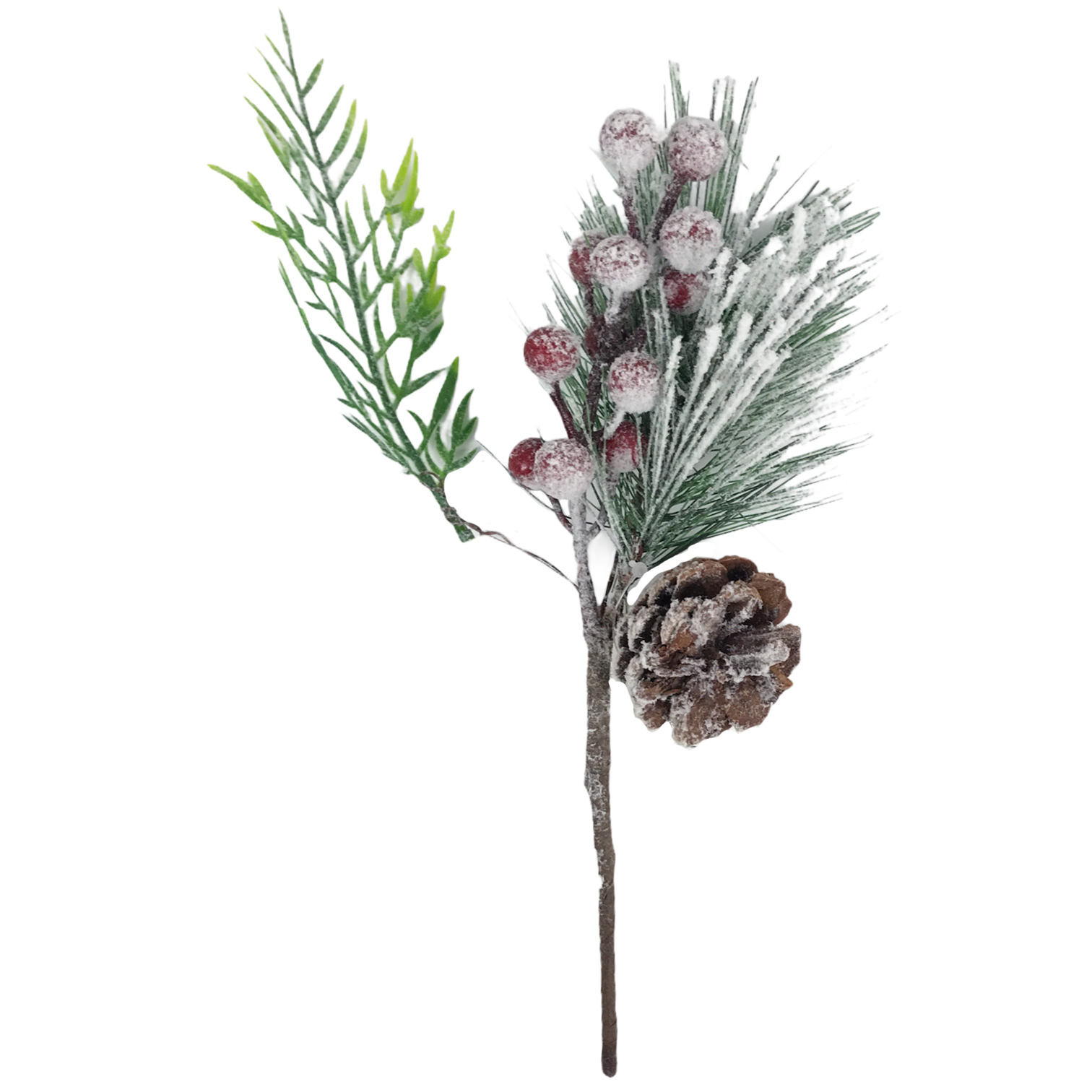 Χριστουγεννιάτικο Διακοσμητικό Κλαδί Ελάτου Berries Κουκουνάρια Χιονισμένο 30cm