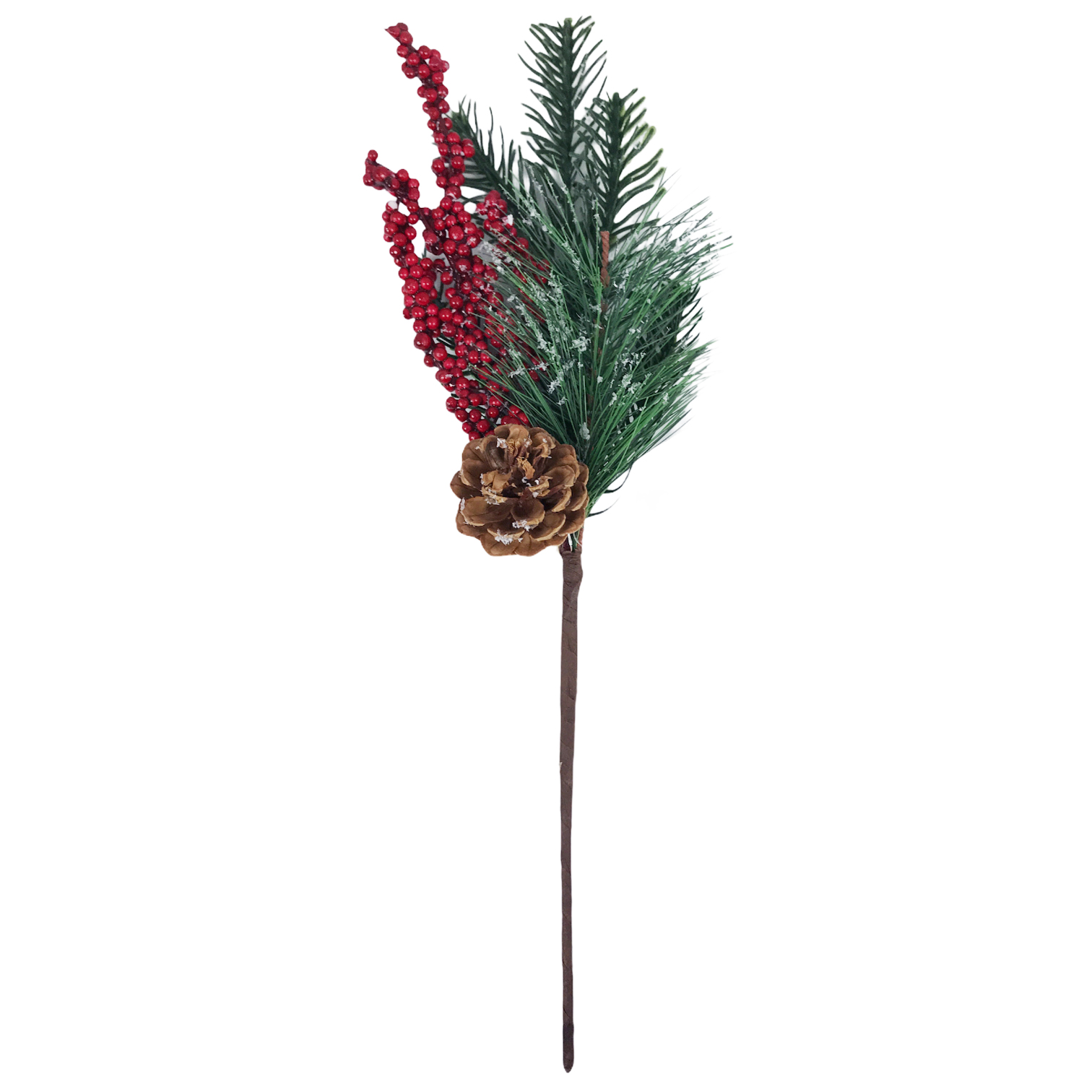 Χριστουγεννιάτικο Διακοσμητικό Κλαδί Ελάτου Μικρά Berries Κουκουνάρι Χιονισμένο 40cm