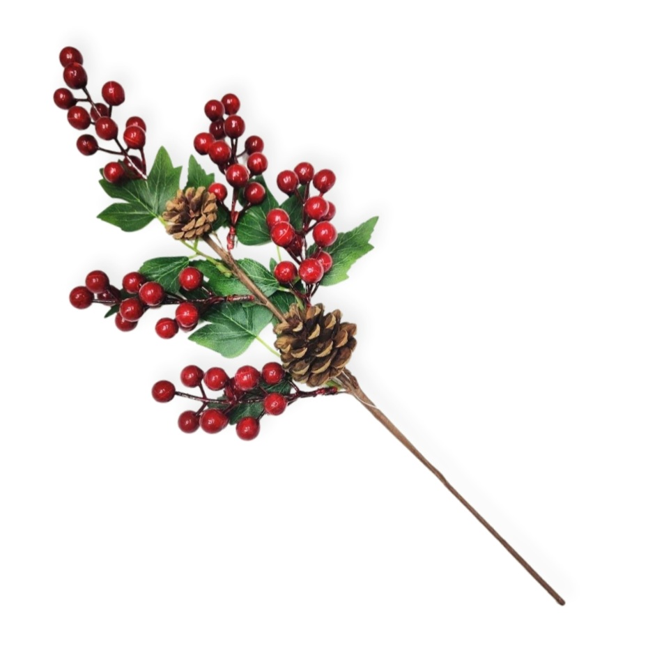 Χριστουγεννιάτικο Διακοσμητικό Κλαδί Φύλλα Berries Κουκουνάρια 46cm