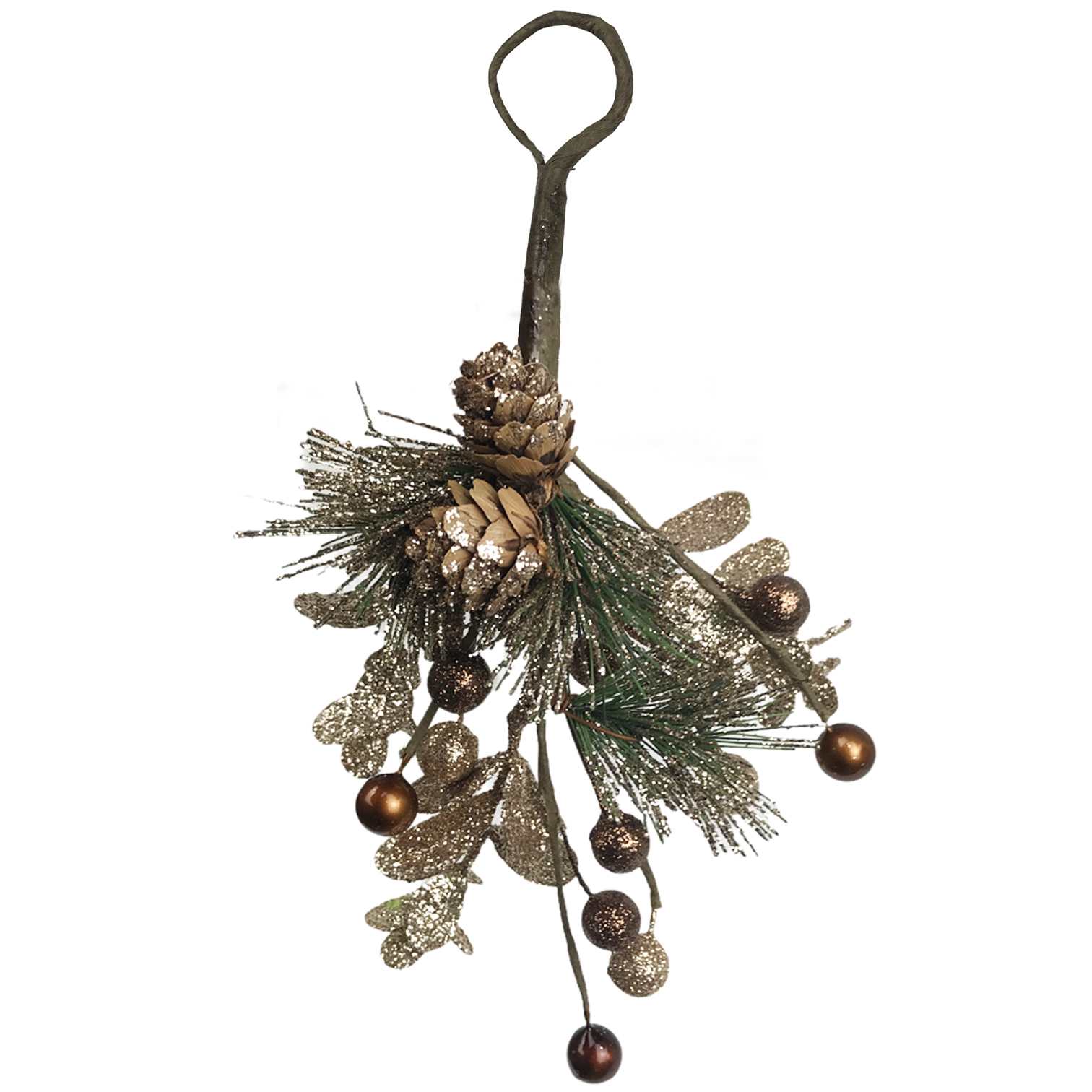 Χριστουγεννιάτικο Διακοσμητικό Κλαδί Κρεμαστό Glitter Κόκκινοι-Μπρονζέ Καρποί 38cm