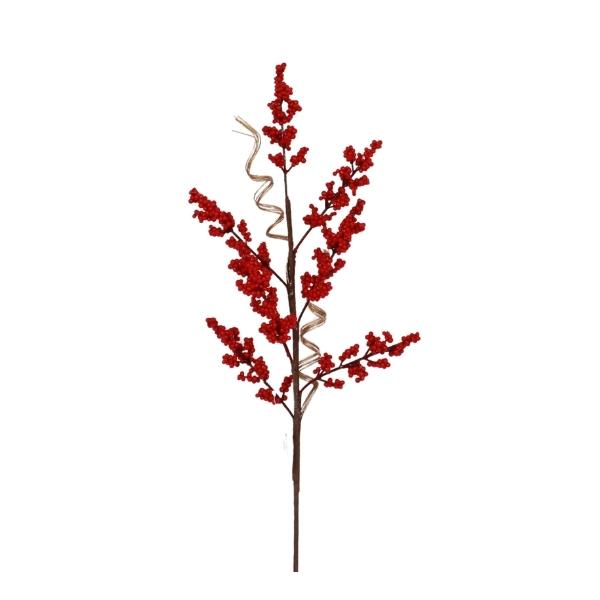 Χριστουγεννιάτικο Διακοσμητικό Κλαδί Με Κόκκινους Καρπούς & Χρυσά Κλαδιά 64cm