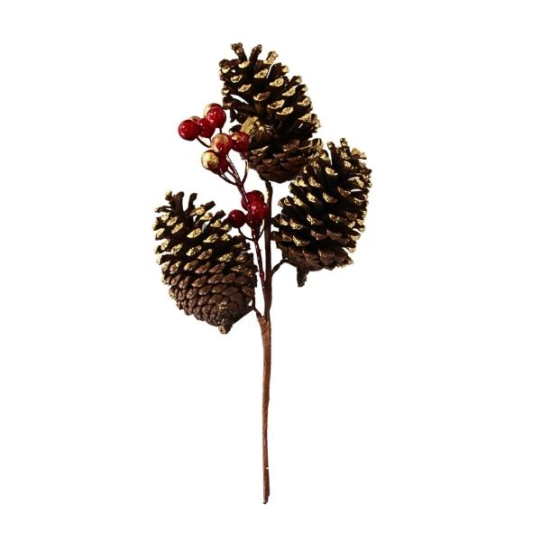 Χριστουγεννιάτικο Διακοσμητικό Κλαδί Με Κουκουνάρια και Berries 35cm