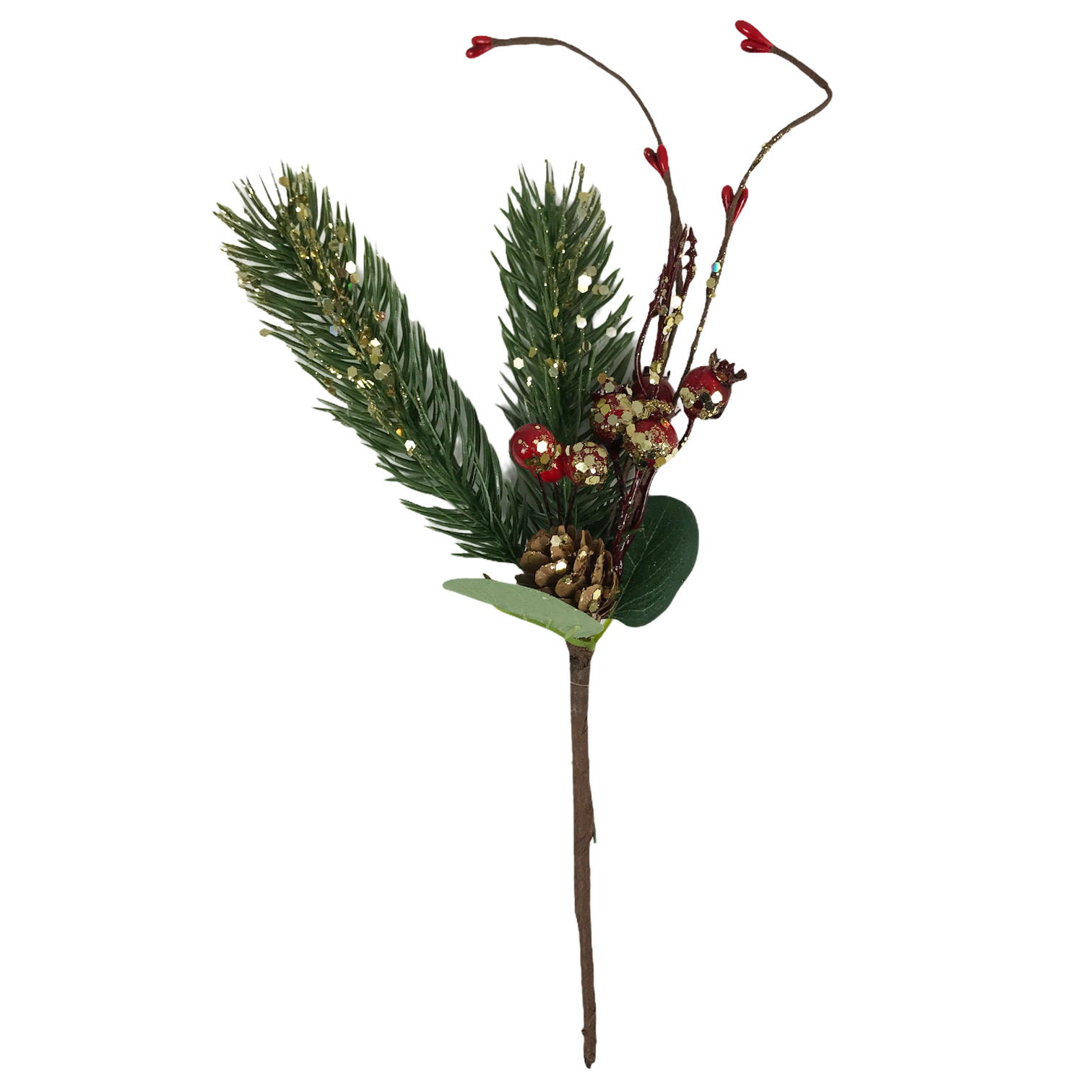 Χριστουγεννιάτικο Διακοσμητικό Κλαδί Χρυσό Glitter Berries 30cm