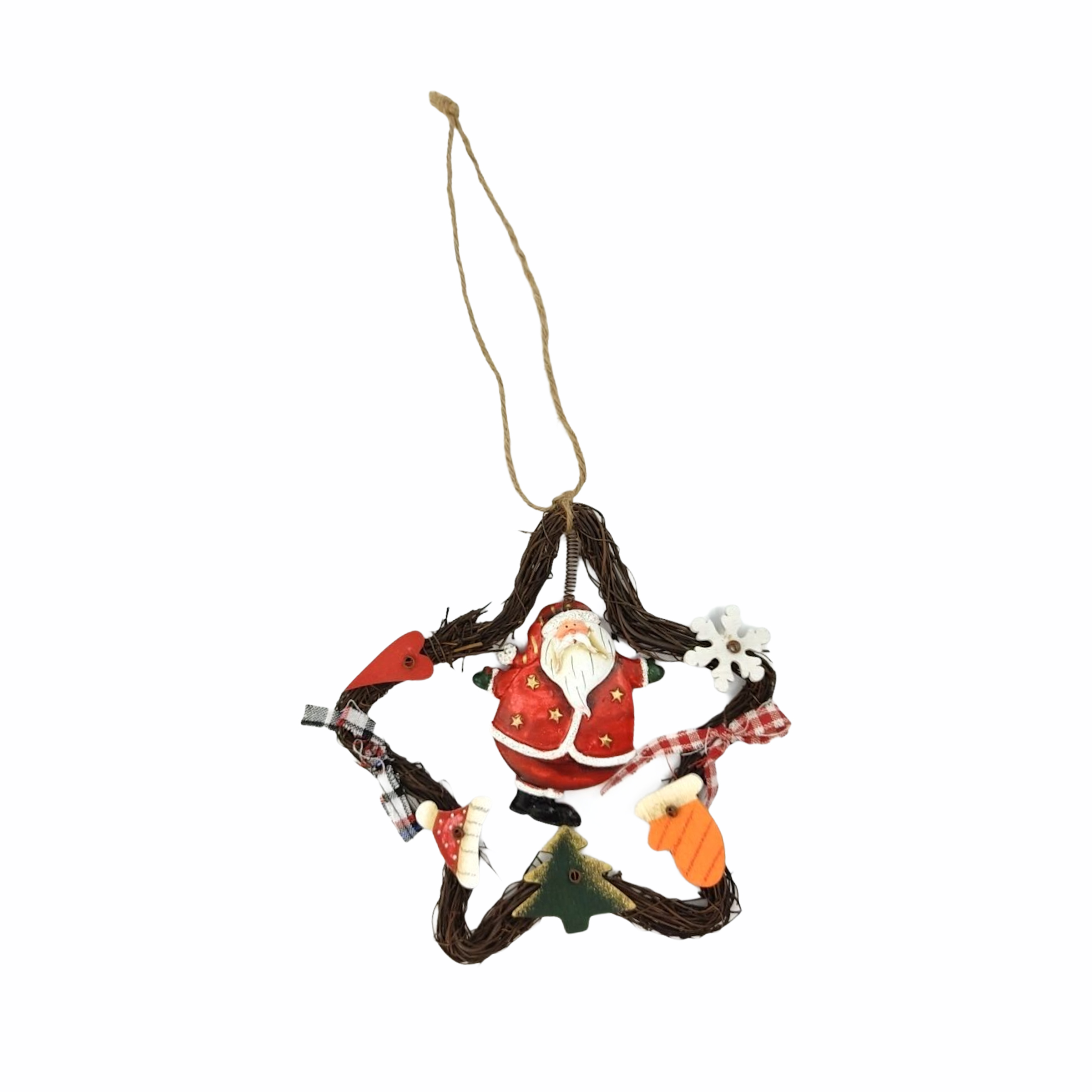 Χριστουγεννιάτικο Στολίδι Ξύλινο Αστέρι Κρεμαστός Άη Βασίλης 20cm