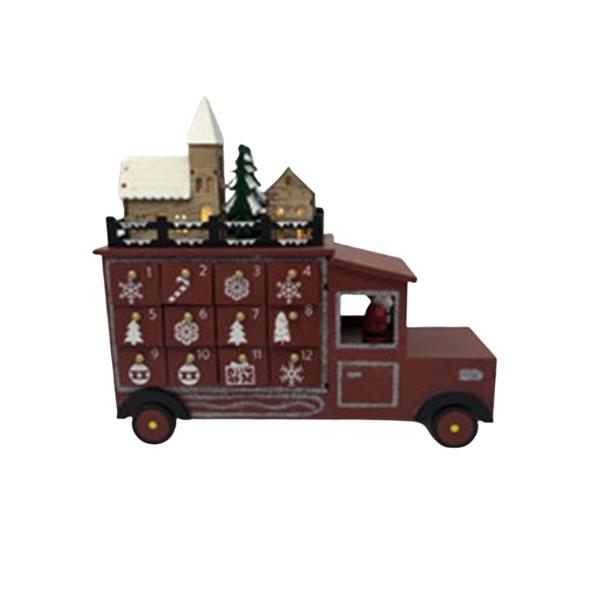 Χριστουγεννιάτικο Διακοσμητικό Ξύλινο Φορτηγό-Ημερολόγιο Χριστουγέννων Με Φως 29,5x9,5x27,5cm