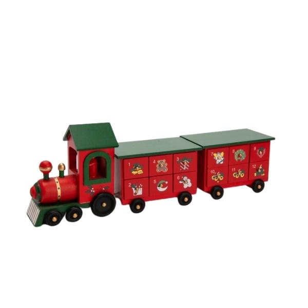 Χριστουγεννιάτικο Διακοσμητικό Ξύλινο Τρενάκι-Ημερολόγιο Χριστουγέννων 46x14,5x9cm