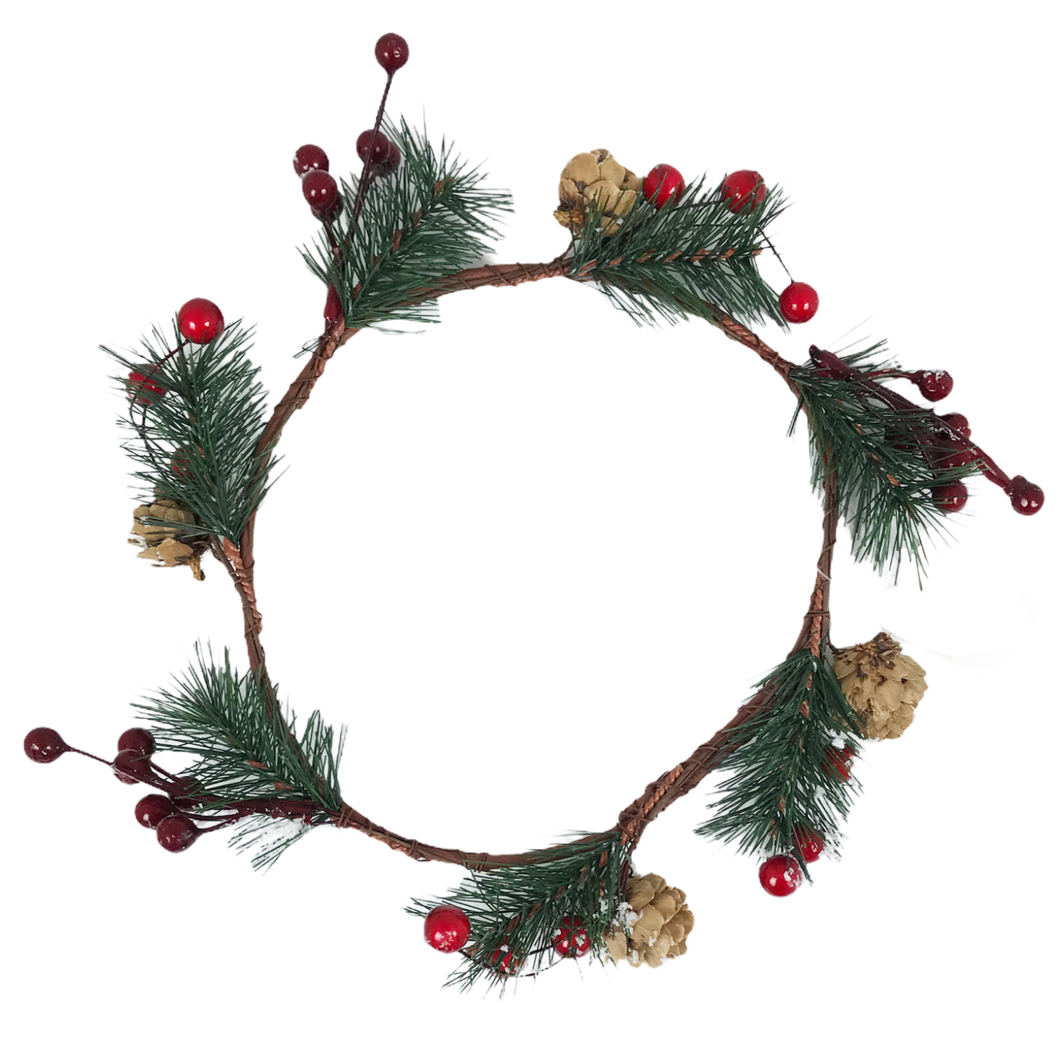 Χριστουγεννιάτικο Διακοσμητικό Στεφάνι Κλαδάκια Berries Κουκουνάρια 28CM
