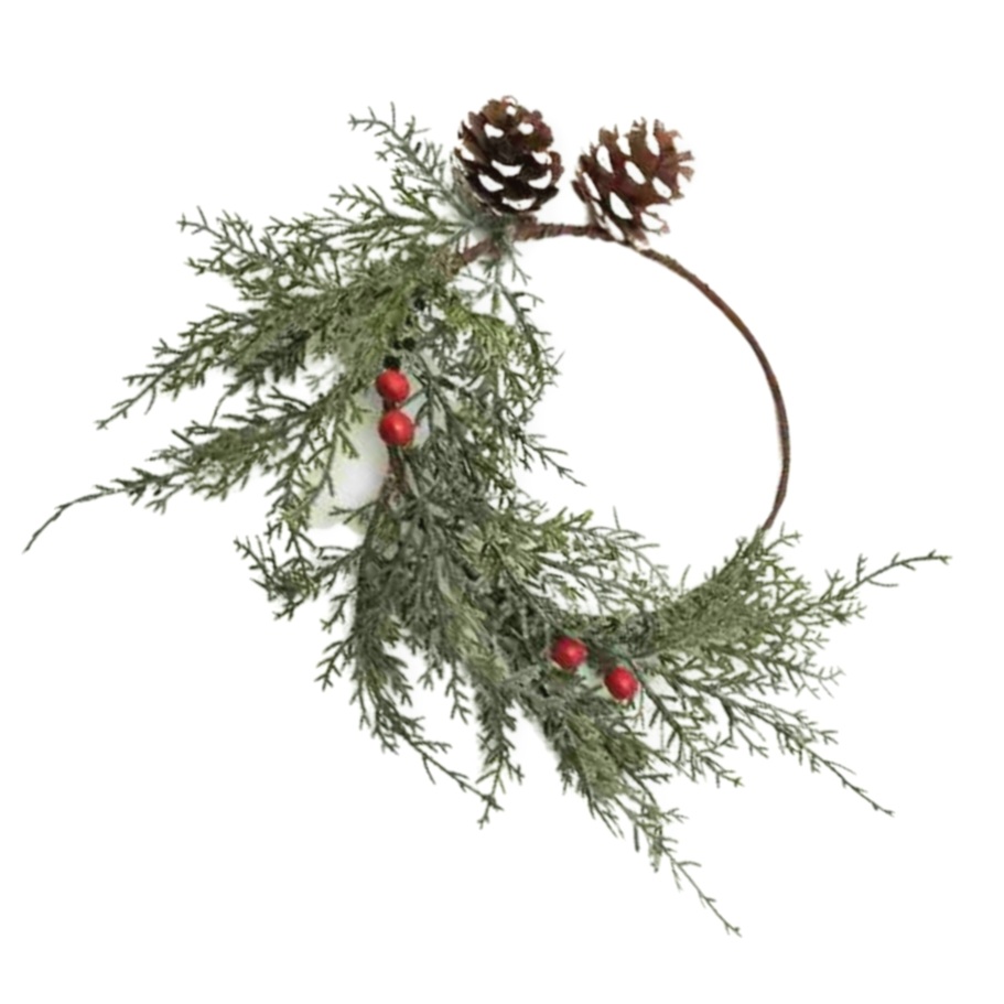 Χριστουγεννιάτικο Διακοσμητικό Στεφάνι Πιατέλας Κουκουνάρια Berries Κλαδάκια Ελάτου 30cm