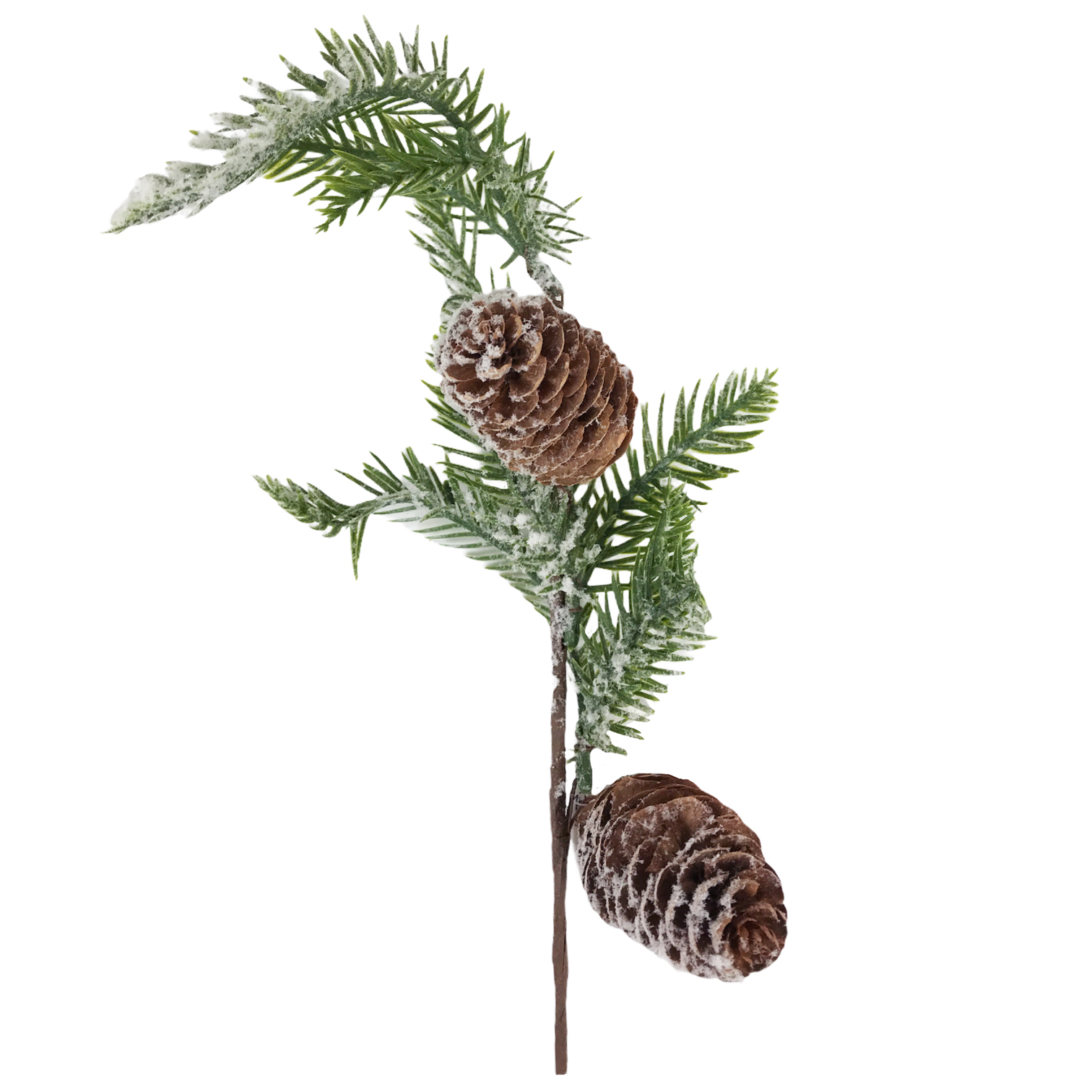 Χριστουγεννιάτικο Διακοσμητικό Κλαδί Ελάτου Χιονισμένο 2 Κουκουνάρια 40cm