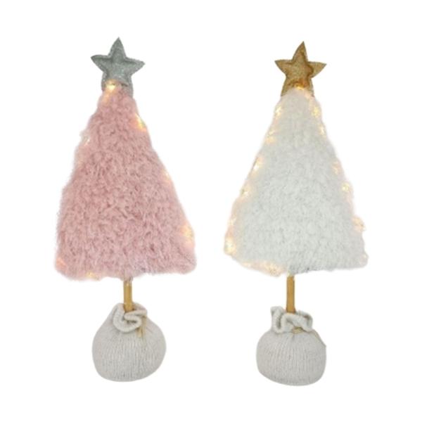 Χριστουγεννιάτικο Επιτραπέζιο Δεντράκι Φωτιζόμενο, Γούνινο Με Αστέρι & Βάση Πουγκί 2 Χρώματα 24x12x53cm