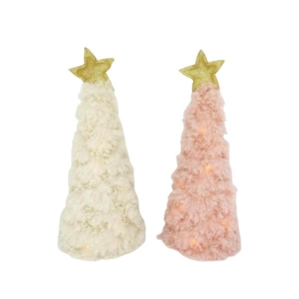 Χριστουγεννιάτικο Επιτραπέζιο Δεντράκι Φωτιζόμενο, Γούνινο Με Αστέρι 2 Χρώματα 15x15x37cm