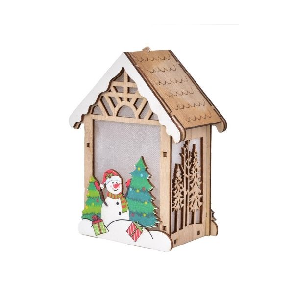 Χριστουγεννιάτικο Επιτραπέζιο Φωτιζόμενο Σπιτάκι, Με Φιγούρα 4 Σχέδια 10x6x14cm