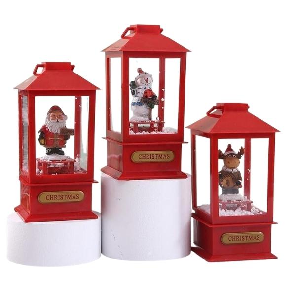 Χριστουγεννιάτικο Φανάρι Κόκκινο Με Φιγούρα, Μουσική & Φως 3 Σχέδια 9x9x19cm