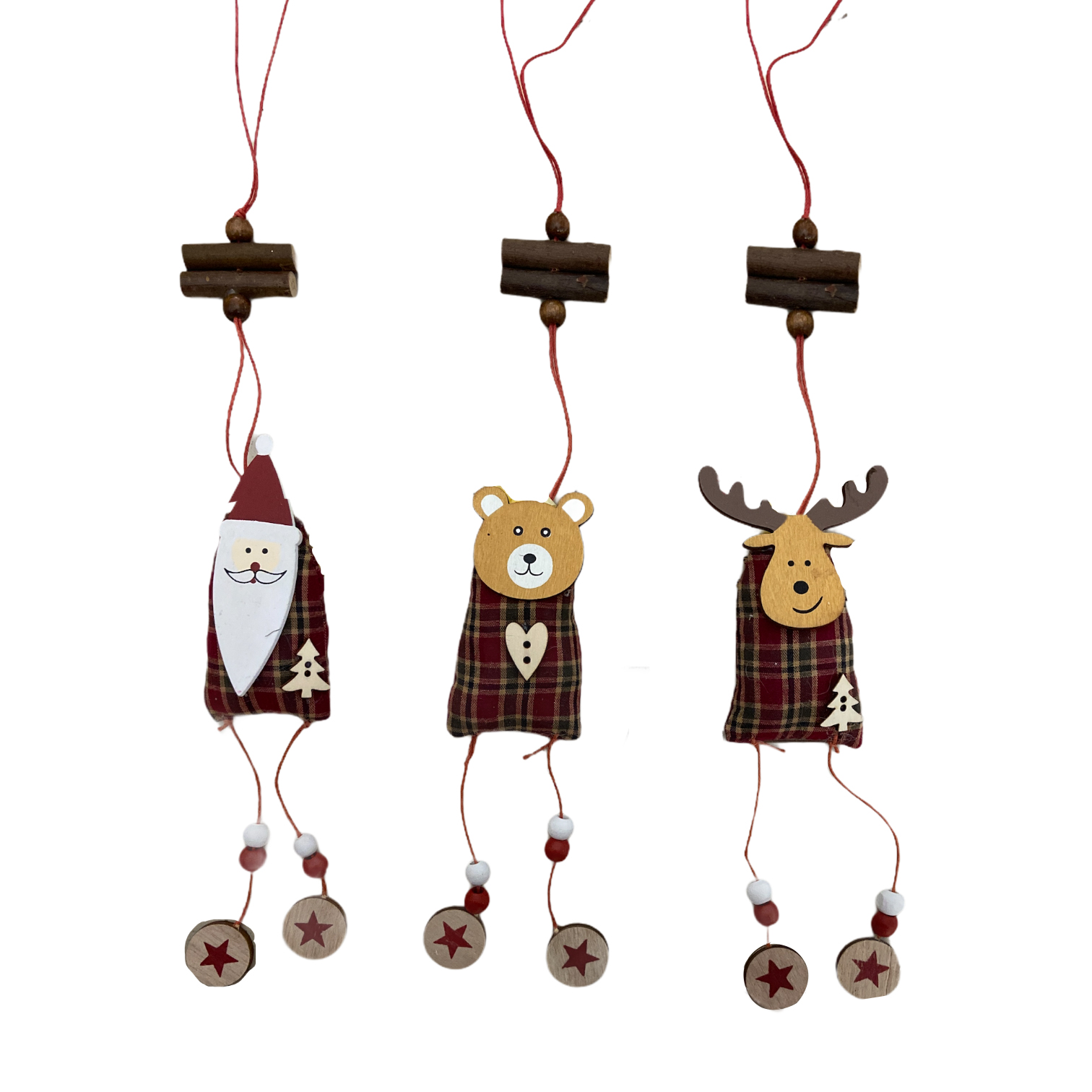 Χριστουγεννιάτικο Κρεμαστό Ξύλινο 3 Φιγούρες Καρό 12cm