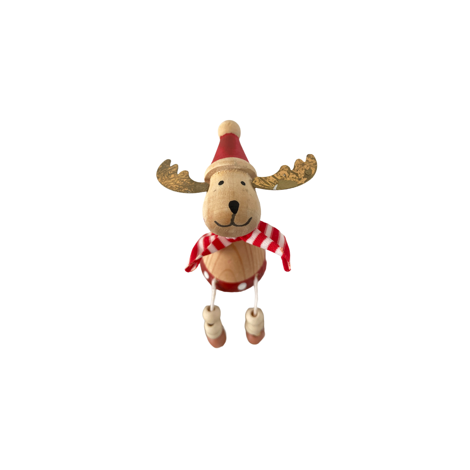 Χριστουγεννιάτικο Επιτραπέζιο Διακοσμητικό Ξύλινο Τάρανδος Κόκκινο-Λευκό Κασκόλ 8cm