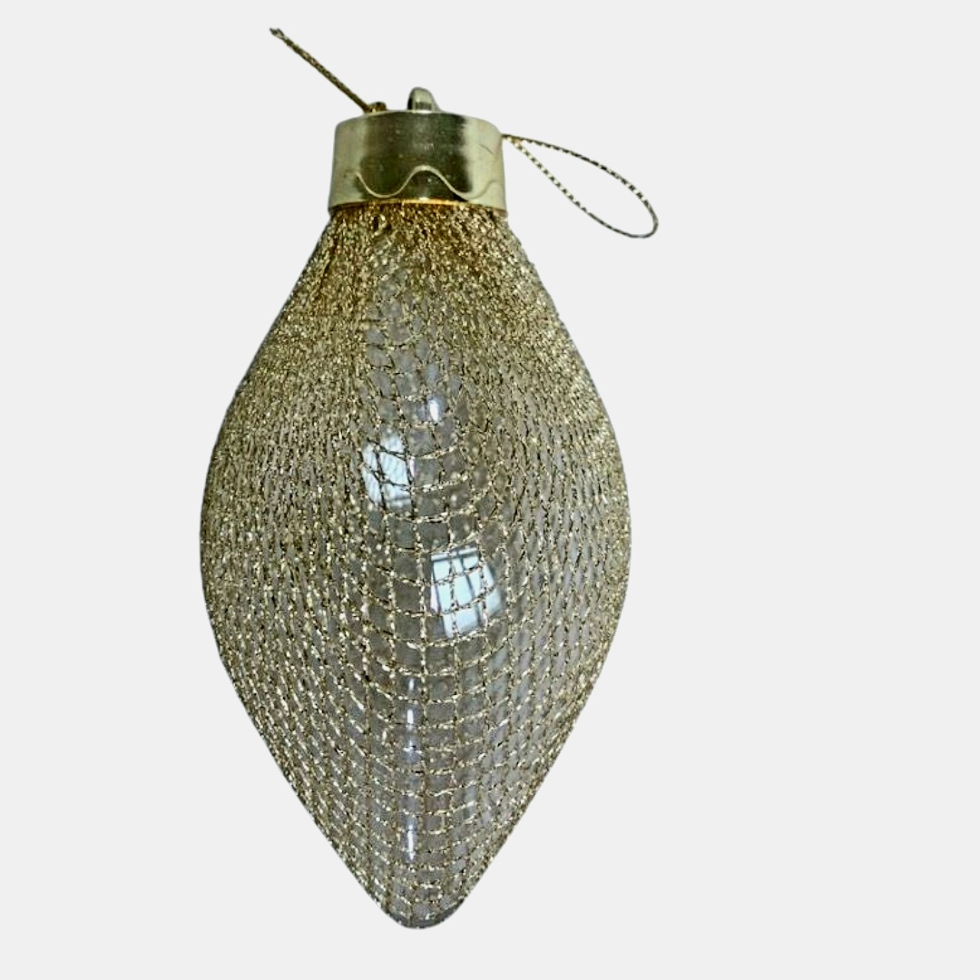 Χριστουγεννιάτικο Στολίδι Δέντρου Δάκρυ Διαφανή Χρυσό Δίχτυ 6,5x12cm