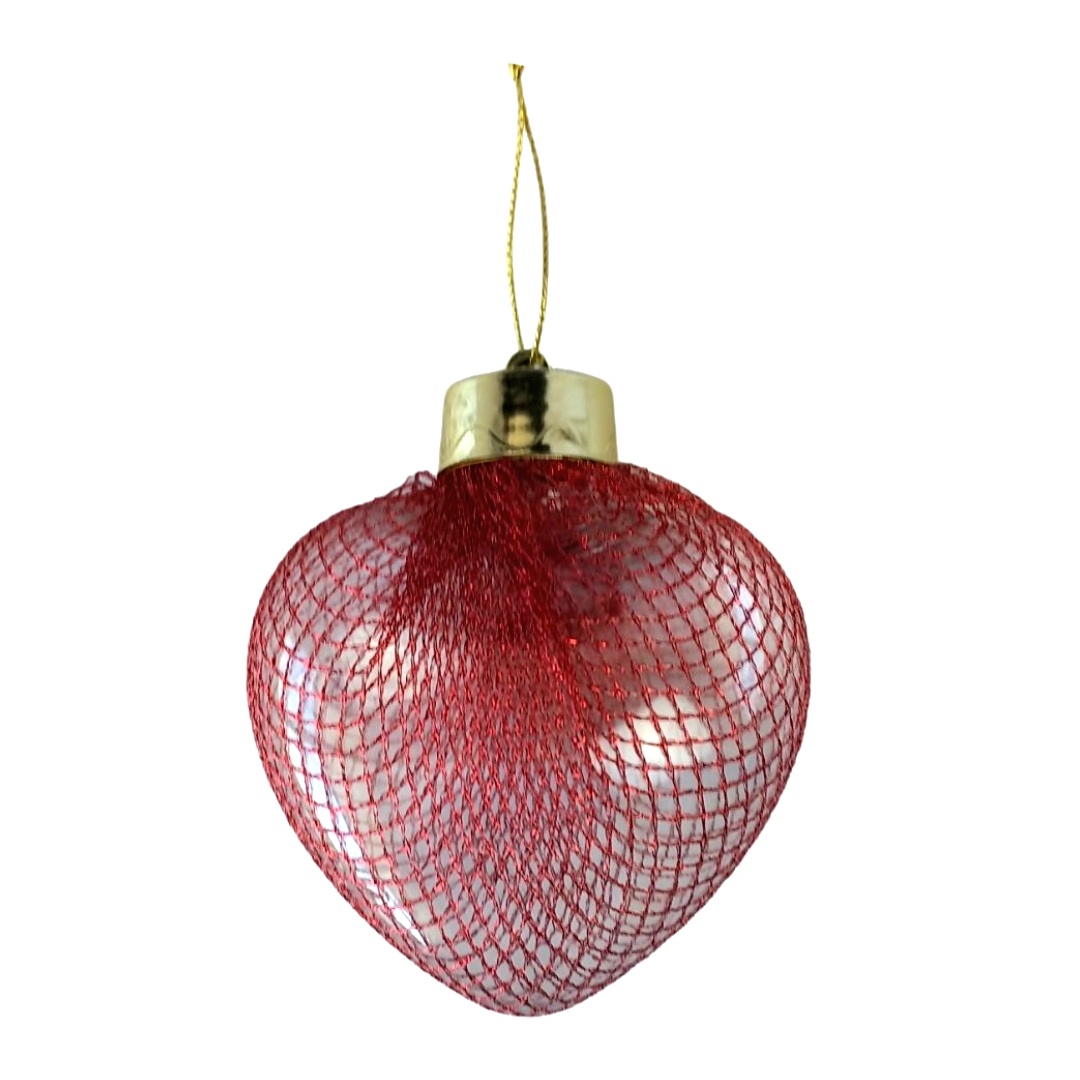 Χριστουγεννιάτικο Στολίδι Δέντρου Καρδιά Διαφανή Κόκκκινο Δίχτυ 8x9cm