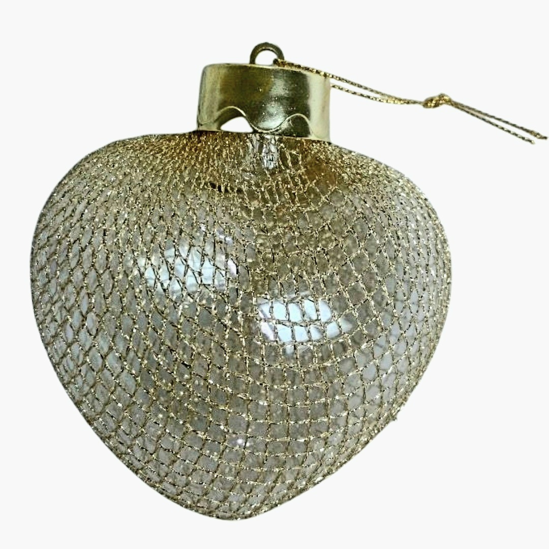 Χριστουγεννιάτικο Στολίδι Δέντρου Καρδιά Διαφανή Χρυσό Δίχτυ 8x9cm