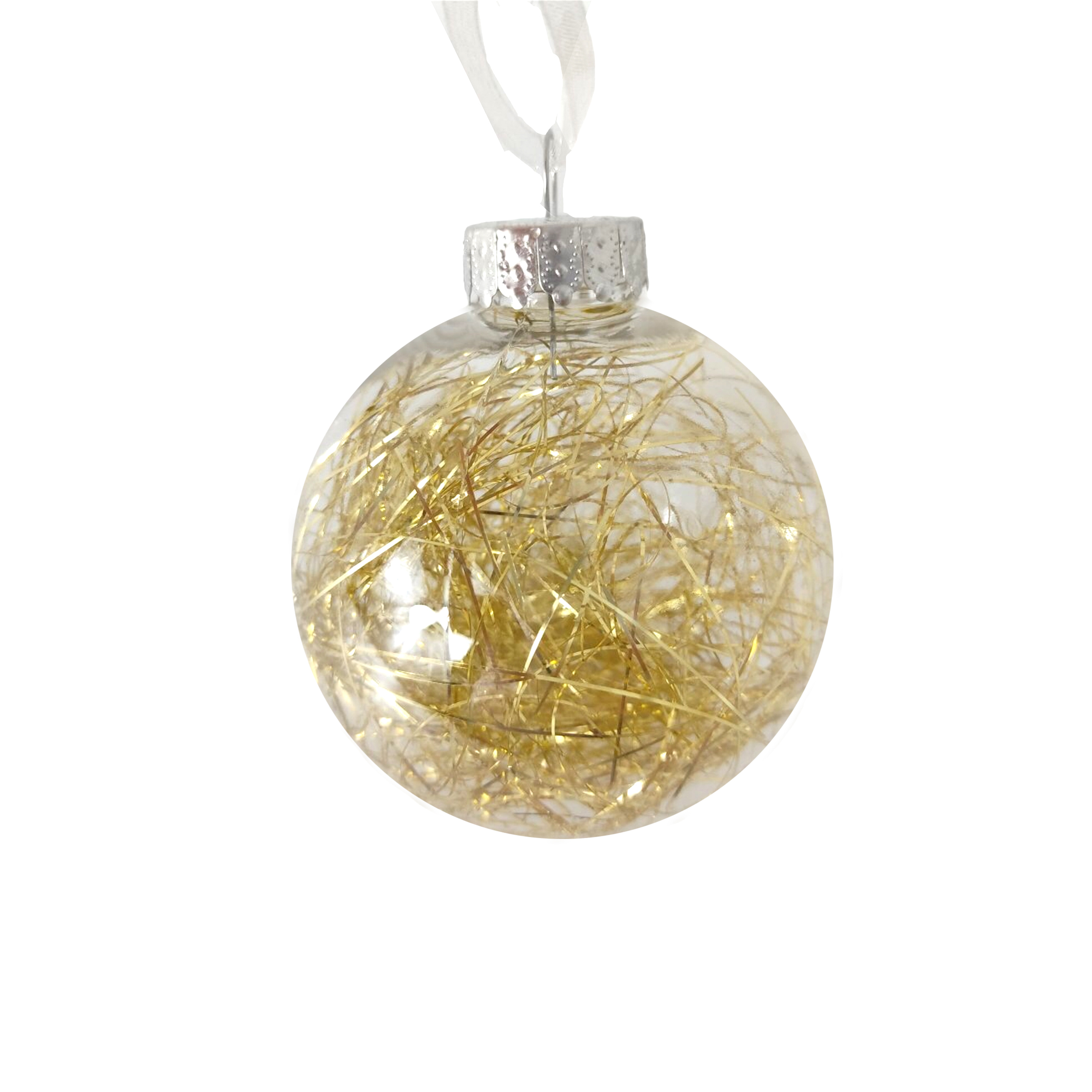 Χριστουγεννιάτικο Στολίδι Δέντρου Μπάλα Διαφανής Χρυσό Tinsel 8 cm