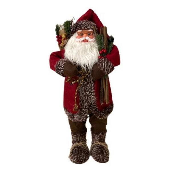 Χριστουγεννιάτικος Αληθοφανής Αη Βασίλης Με Ξύλα, Σάκο Και Γυαλιά 91cm