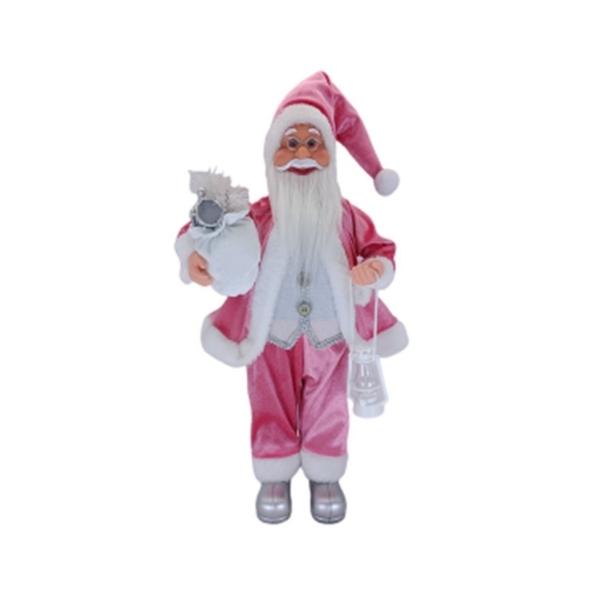 Χριστουγεννιάτικος Αληθοφανής Αη Βασίλης Ροζ Με Λευκό Φανάρι 45cm