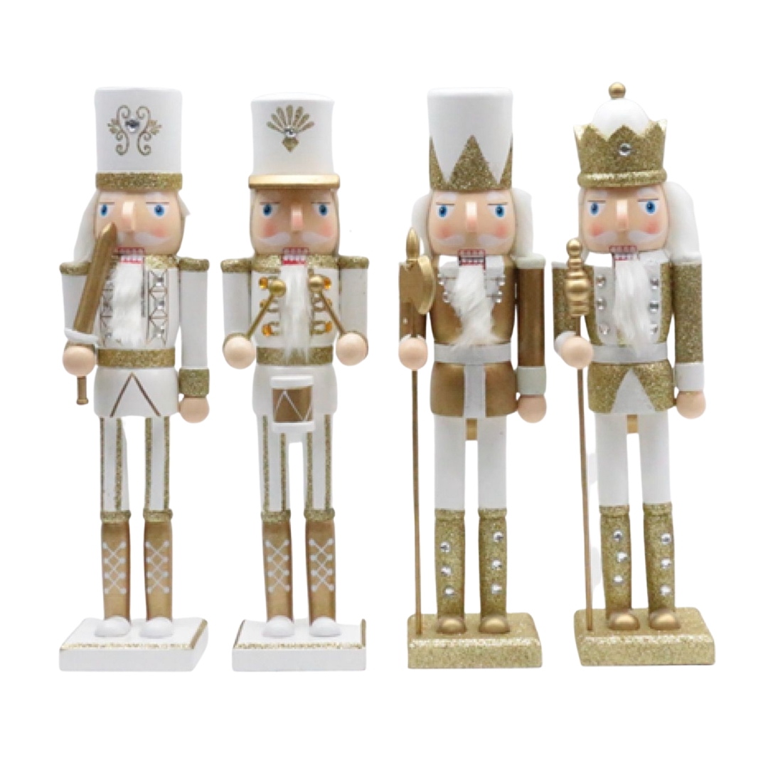 Χριστουγεννιάτικος Διακοσμητικός Στρατιώτης Λευκή-Χρυσή Στολή 4 Σχέδια Στρας 38cm