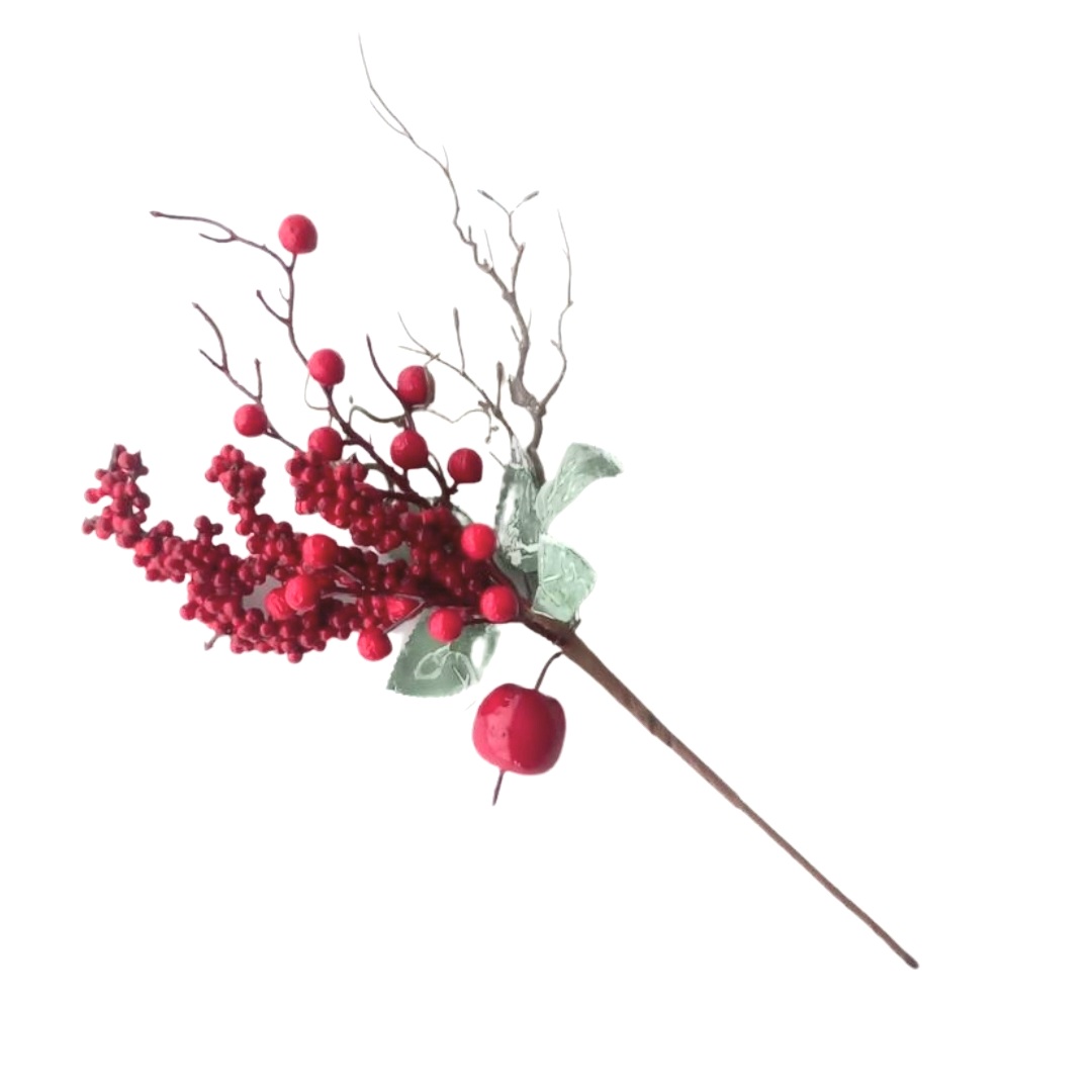 ΧΡΣ Διακοσμητικό Κλαδί Κόκκινοι Καρποί Φύλλα Χιονισμένο 44cm