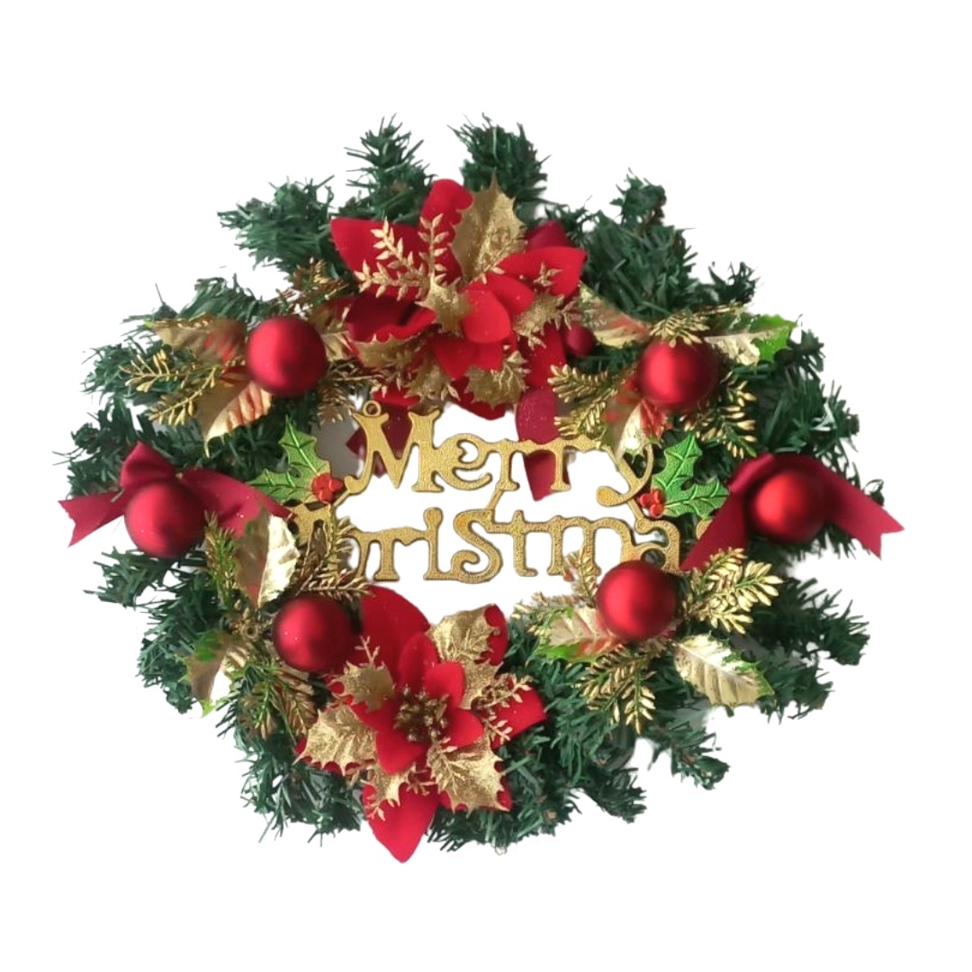 ΧΡΣ Διακοσμητικό Στεφάνι Πράσινο Merry Christmas Κόκκινο Χρυσό Αλεξανδρινά 30cm