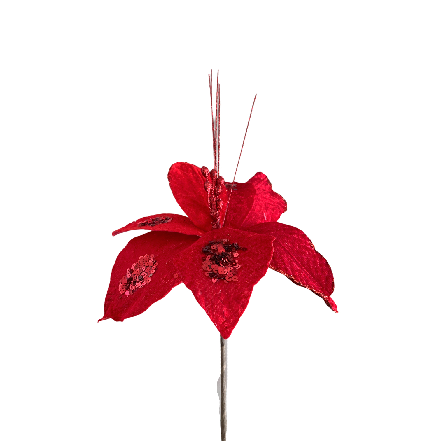 Χριστουγεννιάτικο Διακοσμητικό Αλεξανδρινό Κόκκινο Πούλιες Glitter Φ25 30cm