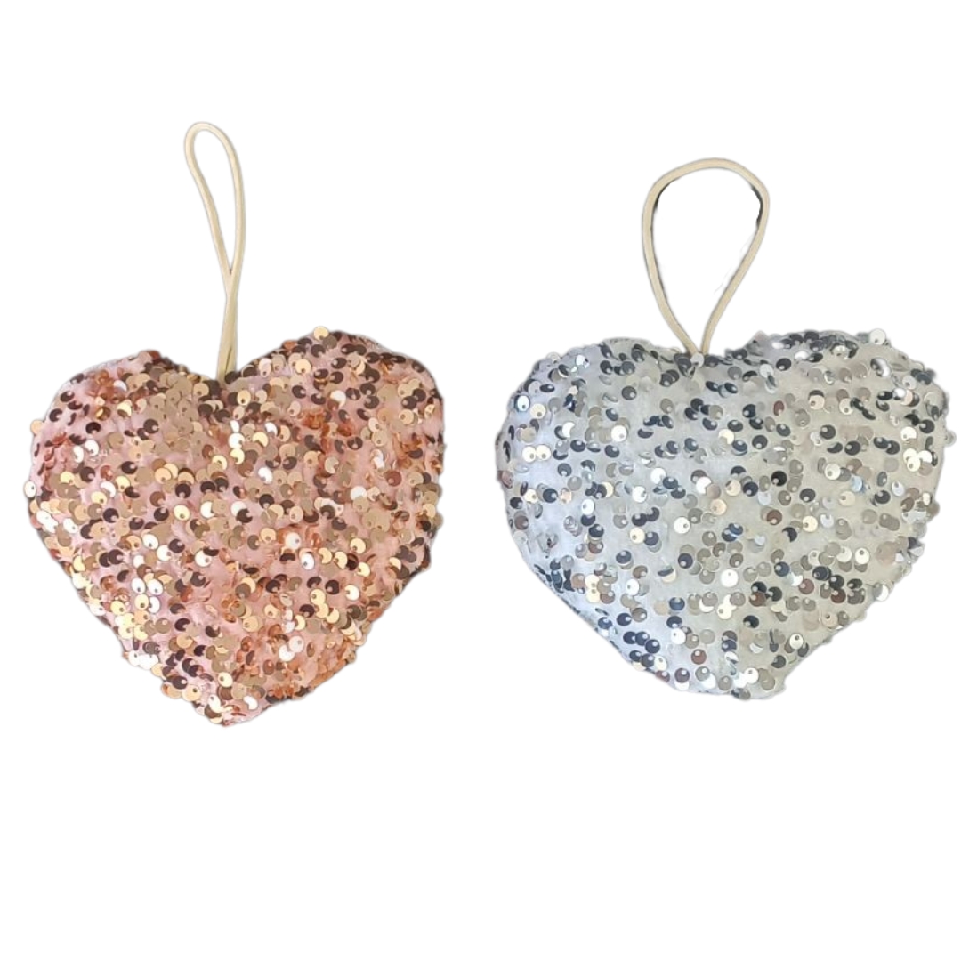 ΧΡΣ Στολίδι Δέντρου Καρδιά Πούλιες Ασιημί/Ρόζ Χρυσό 15x11x3cm
